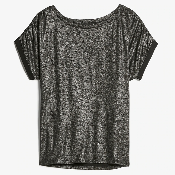 Express Tops - Express Metallic Ruched Sleeve Bateau Neck Tee. Size M